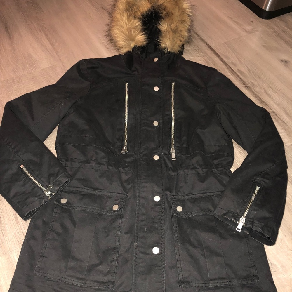 NEW black Forever 21 Cargo jacket with fur good